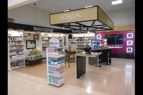 The L’Oréal beauty product shop-in-shop sits some distance from the main beauty and cosmetic area, which is contained in an aisle closer to the front.